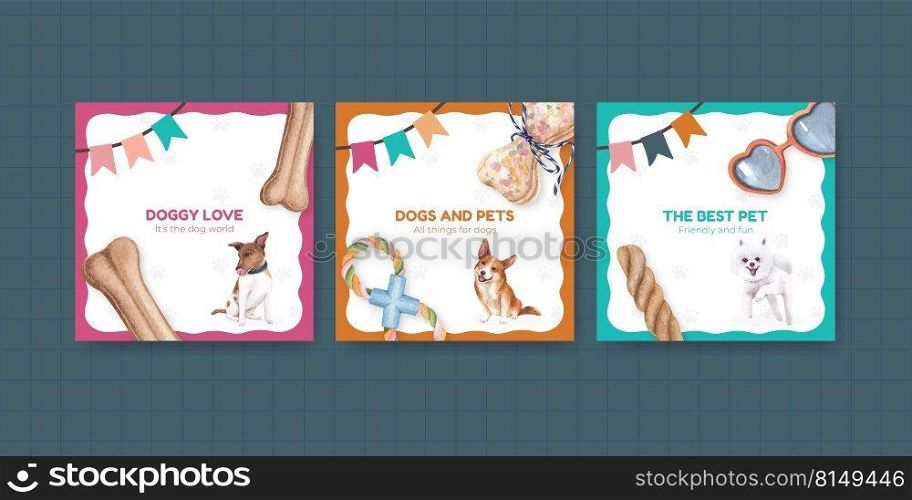Banner template with cute dog concept,watercolor style 