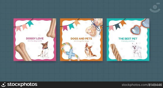 Banner template with cute dog concept,watercolor style 