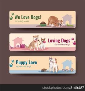 Banner template with cute dog concept,watercolor style 