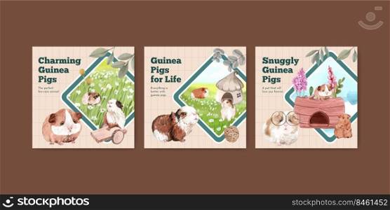 Banner template with cute guinea pig concept,watercolor style 
