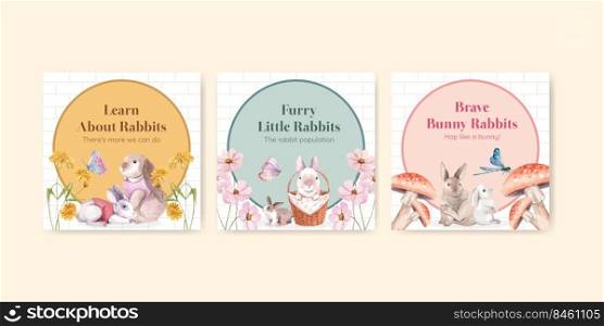 Banner template with cute rabbit concept,watercolor style