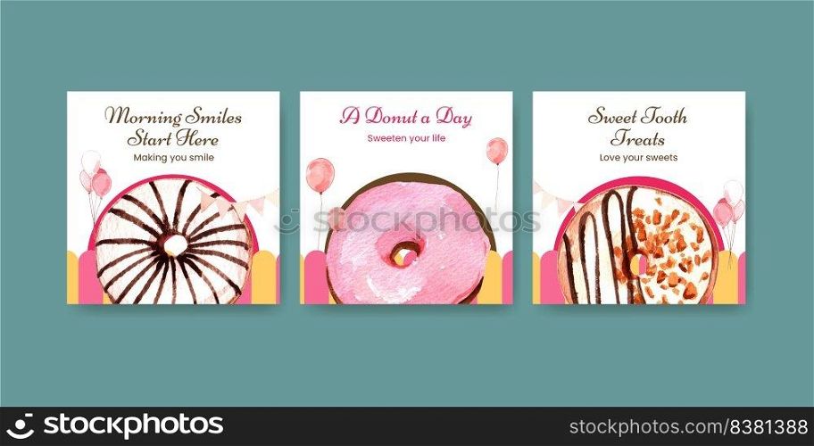 Banner template with donut party concept,watercolor style  