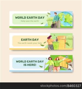Banner template with Earth day  concept design for advertise and marketing watercolor illustration 