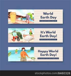 Banner template with Earth day  concept design for advertise and marketing watercolor illustration 