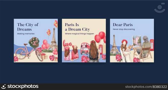 Banner template with Eifel in Paris lover concept,watercolor style 
