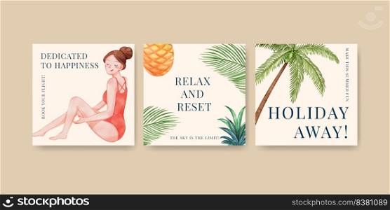 Banner template with enjoy summer holiday concept,watercolor style  