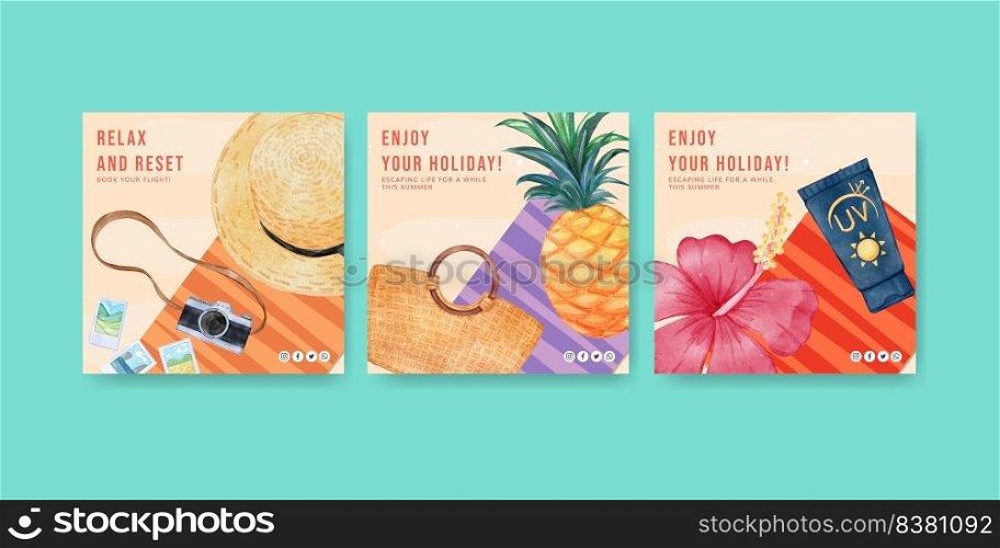 Banner template with enjoy summer holiday concept,watercolor style  