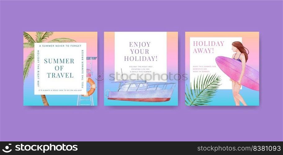 Banner template with enjoy summer holiday concept,watercolor style


