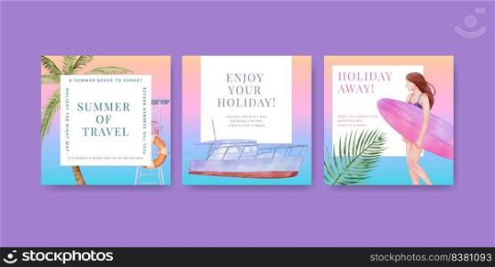 Banner template with enjoy summer holiday concept,watercolor style

