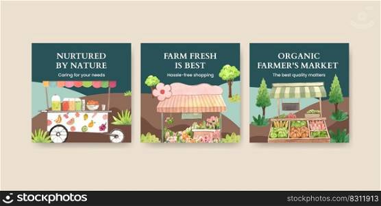 Banner template with farmer market concept,watercolor 