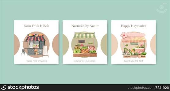 Banner template with farmer market concept,watercolor 