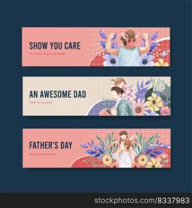 Banner template with father&rsquo;s day concept,watercolor style
