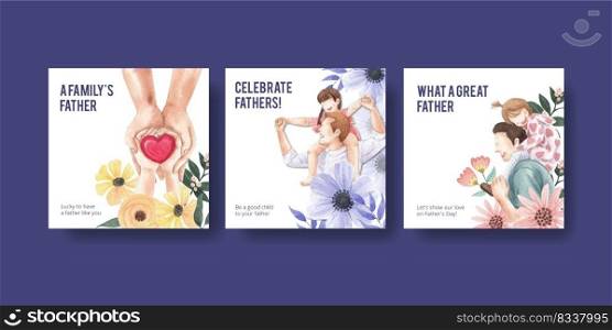 Banner template with father&rsquo;s day concept,watercolor style
