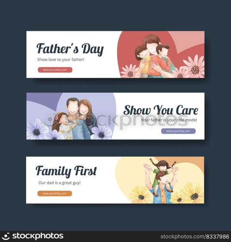 Banner template with father’s day concept,watercolor style 