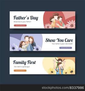 Banner template with father’s day concept,watercolor style 