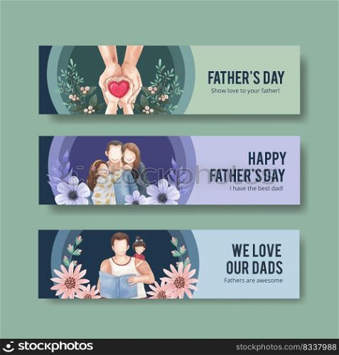 Banner template with father’s day concept,watercolor style 