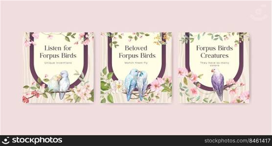 Banner template with forpus bird concept,watercolor style 