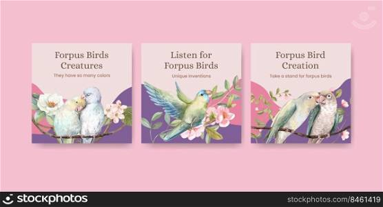 Banner template with forpus bird concept,watercolor style 