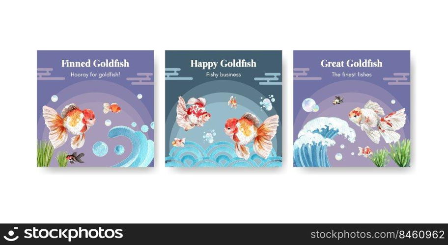 Banner template with gold fish concept,watercolor style. 