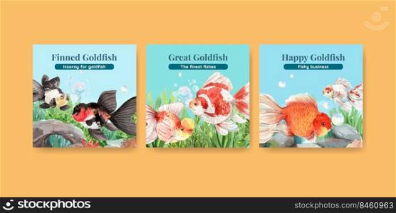 Banner template with gold fish concept,watercolor style. 