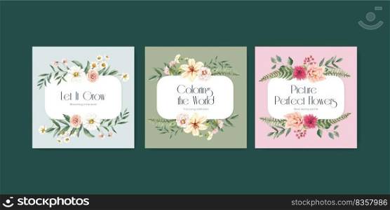 Banner template with gorgeous flower moody concept,watercolor style 