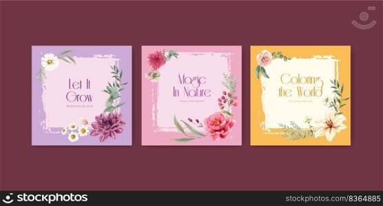 Banner template with gorgeous flower moody concept,watercolor style
