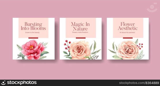 Banner template with gorgeous flower moody concept,watercolor style
