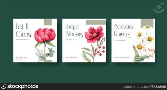 Banner template with gorgeous flower moody concept,watercolor style
