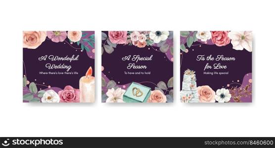 Banner template with green wine wedding concept,watercolor style 