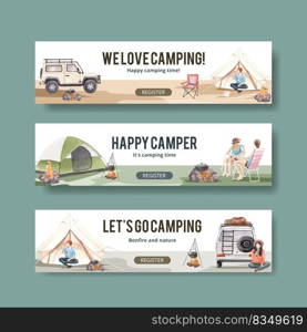 Banner template with happy c&er concept,watercolor style 