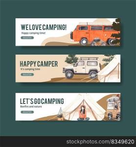 Banner template with happy c&er concept,watercolor style 