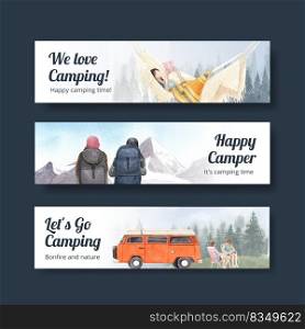 Banner template with happy c&er concept,watercolor style 