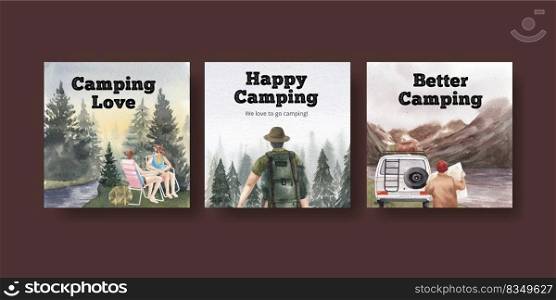Banner template with happy c&er concept,watercolor style