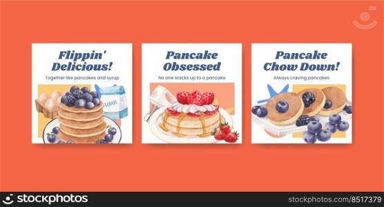 Banner template with happy pancake day concept,watercolor style 