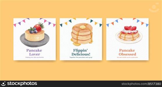 Banner template with happy pancake day concept,watercolor style 