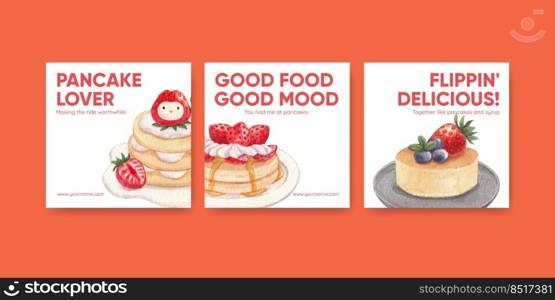 Banner template with happy pancake day concept,watercolor style 