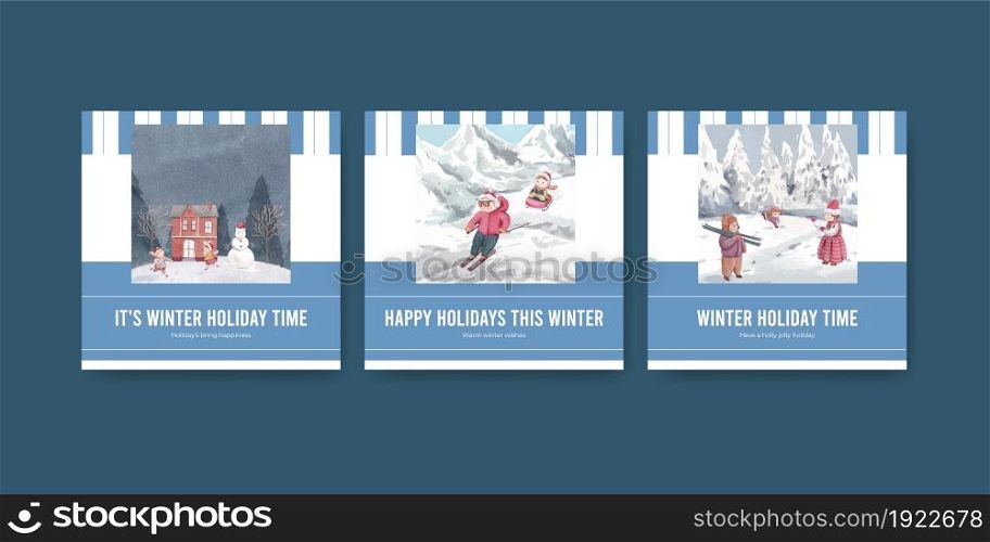 Banner template with happy winter concept,watercolor style