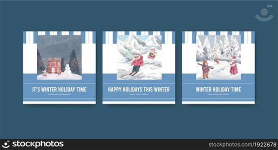 Banner template with happy winter concept,watercolor style