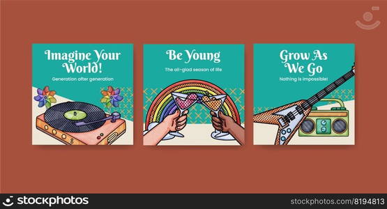 Banner template with happy youth fun concept,watercolor style  