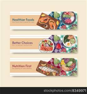 Banner template with healthy food concept,watercolor style
