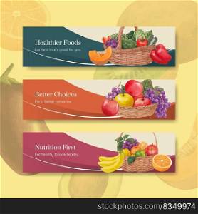 Banner template with healthy food concept,watercolor style
