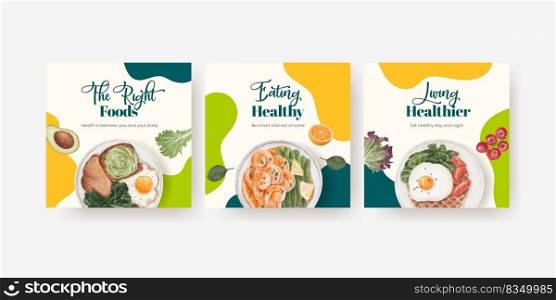 Banner template with healthy food concept,watercolor style 