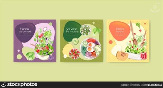 Banner template with healthy salad concept,watercolor style 