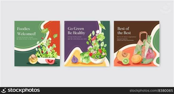 Banner template with healthy salad concept,watercolor style
