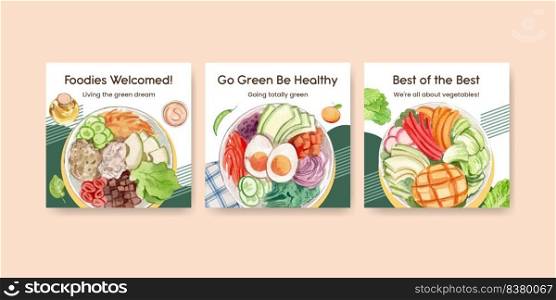 Banner template with healthy salad concept,watercolor style
