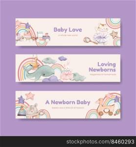 Banner template with hello baby concept ,watercolor style
