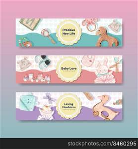 Banner template with hello baby concept ,watercolor style
