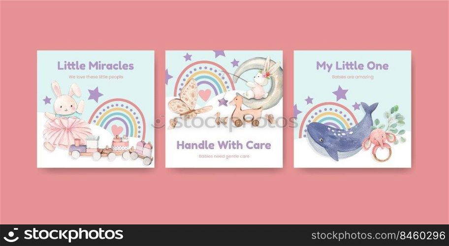 Banner template with hello baby concept ,watercolor style 