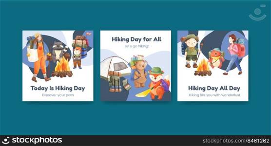 Banner template with hiking concept,watercolor style   