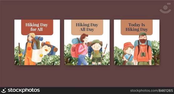 Banner template with hiking concept,watercolor style   